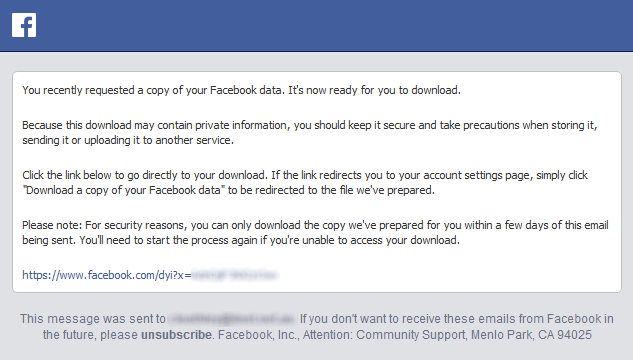 Facebook download email