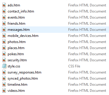 Facebook messages.htm file